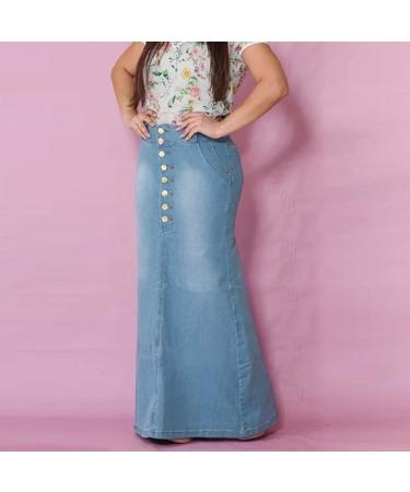 Womens Casual High Waist Denim A-Line Long Jean Skirt - Light Blue - Buy Online on SooperMarket.com