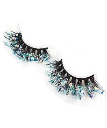 GL-Turelifes Glitter False Eyelashes Fluorescence Fake Eyelashes Dramatic Fluffy Drag Queen Mermaid Makeup DIY Lashes Sparkling Sequins Thick & Exaggerated Eyelashes for Stage Cosplay Costume Parties Christmas (Luminous Q-12)