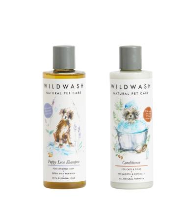 Puppy Love Shampoo 250ml and Conditioner for Sensitive Skin 250ml Set - Extra Gentle and Soothing - Perfect for Puppy's First Bath - Lavendar and Patchouli - Natural Sulphate and Paraben-Free Shampoo & Conditioner