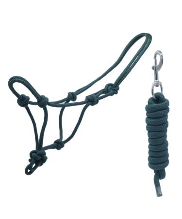 Horse Rope Halter Stiff Polyester Training Halter With Matching Lead Rope For Horses Multiple (Shetland Bottle Green) Shetland Bottle Green