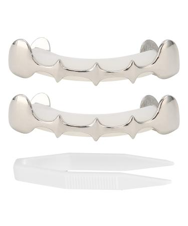 Irregular hip hop false tooth set Halloween Festival Hip Hop tooth decoration accessories for your mouth top below teeth shiny decoration (silver)