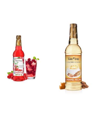 Jordan's Skinny Syrups Raspberry & Caramel Pecan Sugar-Free Syrup Bundle - Zero Calorie Gluten-Free Keto Friendly Perfect for Iced Teas Protein Shakes Coffee and Desserts (750 ml Each)