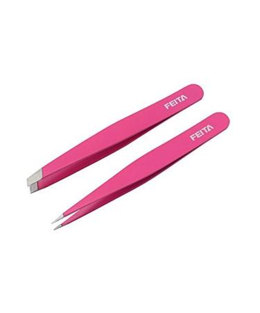 FEITA Professional Stainless Steel Eyebrow Tweezer Set - Slant & Pointed Precision Tweezers for Women - Facial Hair Removal Clip - Pink (2 Pcs) - Buy Online on SooperMarket.com