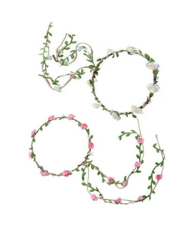 2 Pieces Flower Crown Floral Wreath Headbands Boho Floral Crown Headbands Floral Garland Headbands Flower Green Leaves Headpieces for Wedding Party Beach Vacation Holiday Photo Props
