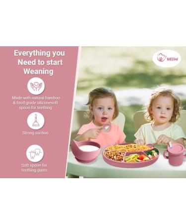 Silicone Baby Weaning Set - Divided Suction Plate, Bowl, and Sippy Cup - Pink - Buy Online on SooperMarket.com