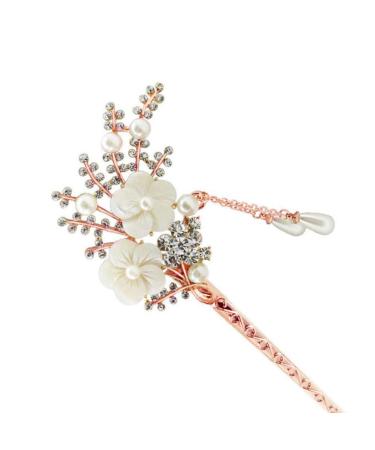 Minkissy 1PC Flower Pearl Hair Chopstick Alloy Hair Pin Chopsticks with Tassel Vintage Hair Stick for Girls Women