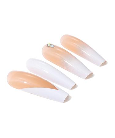 Handcess White Gradient Coffin French False Nails | Shiny Long Press-On Ballerina Acrylic Nails - 24PCS for Women & Girls - Buy Online on SooperMarket.com