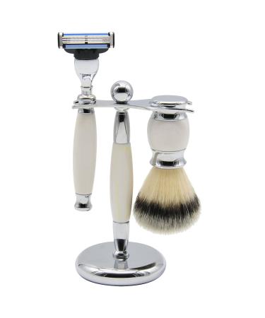 Union Razors SS2 Three Piece Shave Kit with Razor Shaving Brush and Stand - White