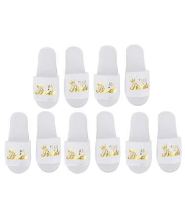 Tissting 5 Pair Bride Bridesmaid Slippers Cotton Letters Print Disposable Slippers Soft Non Slip for Hotel Wedding Party Photography Props(bride crown) bride crown White