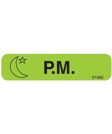 PHARMEX 1-350 Permanent Paper Label P.M 1 9/16 x 3/8 Green (500 per Roll 2 Rolls per Box)