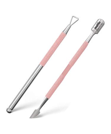 Jestilo Stainless Steel Cuticle Pusher and UV Gel Nail Polish Remover Pack of 2 Cuticle Remover & Trimmer | Nail Art Tools Scraper and Cleaner (Pink)