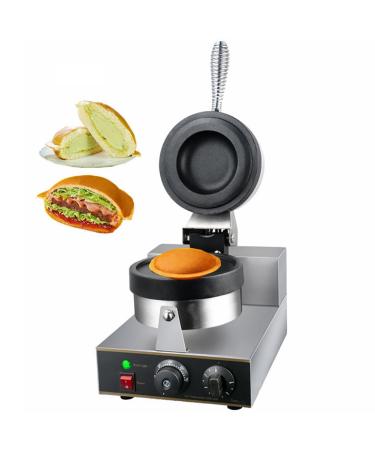 OPSREY Burger Waffle Maker Commercial 1300W Non-Stick Panini Press Hamburger Machine Electric Flip Waffle Iron Single Head Donut Machine 50 300 Adjustable Temperature Hamburger Machine