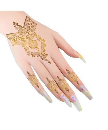 Xmasir 10 Sheets Gold Henna Tattoo Sticker - Temporary Metallic Glitter Tattoos for Women - Waterproof Indian Arabian Body Art Paint - Buy Online on SooperMarket.com