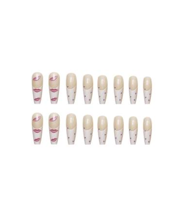 Runrayay Long Artificial Nails - Press-On Acrylic Tips in White Pink & Nude | Ballet-French Style with Nail Stones for Women & Girls - Buy Online on SooperMarket.com