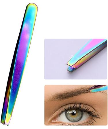 1PC Rainbow Color Slant Tweezer Professional Stainless Steel Slant Tip Tweezer Best Precision Eyebrow Tweezer Hair Removal Tweezer Cosmetic Beauty Tool For Men & Women tweezers - Buy Online on SooperMarket.com
