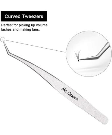 Ms.Queen Professional Eyelash Extension Tweezers Set - Straight and Curved Pointed Precision Crafted Tweezers for 3D-6D Volume False Eyelashes Extensions - 2 Pcs with Aluminum Storage Case - Buy Online on SooperMarket.com