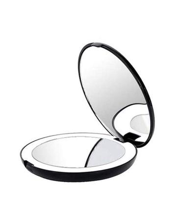 Portable Folding Mirror with LED Light 10X Magnifying Glass 12 Lamp Bead Mini Mirror Black