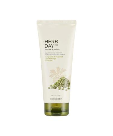 The Face Shop Herb Day 365 Master Blending Cleansing Foam Mung Bean & Mugwart | Protein & Essential Minerals Enriched for Skin Smooth & Clean | Skin Residues Removal & Naturally Derived  5.7 Fl Oz