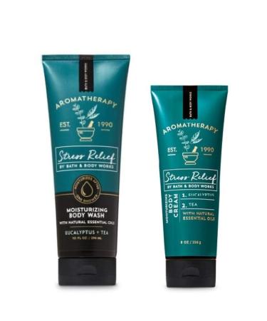 Bath and Body Works - Aromatherapy - Stress Relief - Eucalyptus Tea - Gift Set - Body Cream and Moisturizing Body Wash - Full Size -2019