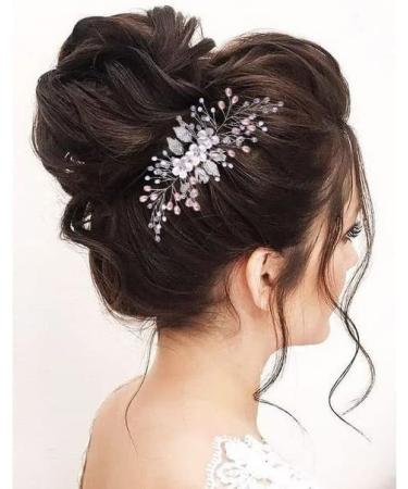Vatocu Flower Bride Wedding Hair Comb Pearl Headpieces Silver Crystal Bridal Hair Accessories for Women and Girls - Buy Online on SooperMarket.com