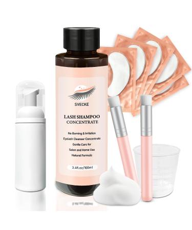 Lash Shampoo Concentrate 100ml for Lash Extension Lash Shampoo Kit for Eyelash Cleansing Oil-Free Eyelash Extension Cleanser Concentrate Lash Cleaning Kit with Brush Bottle