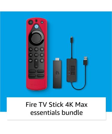 Fire TV Stick 4K Max Essentials Bundle with USB Power Cable and Remote Cover (Red) with Accessory Essentials