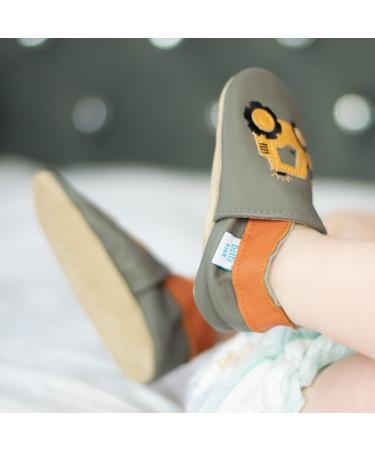 Dotty Fish Soft Leather Toddler Shoes for Boys | Non-Slip Suede Soles | Yellow Digger Design | 0-6 Months to 4-5 Years - Buy Online on SooperMarket.com