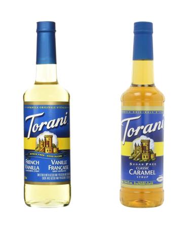 Torani Sugar Free French Vanilla Flavour Syrup 750ml & Sugar Free Caramel Classic Syrup Pet Bottle 750 milliliters