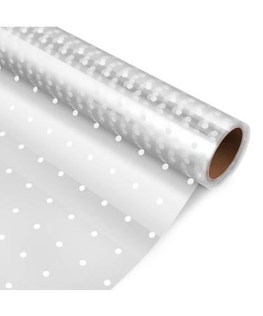 STOBOK Cellophane Wrap Roll White Dot Florist Paper Wrapper 15.7 inch x100 Ft Crystal Long Film Gift Wrappings Packing Paper for Flowers Craft Basket Bouquet Fruit Food