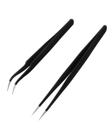 Sularpek 2 Pcs Lash Tweezers Eyelash Extension Tweezers Fine Point Tweezers Nail Art Tweezers for Eyelash Extensions Eyebrows and Facial Hair Removal and Craft Makeup Tools(Black)