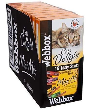 Webbox Cat Delight Treat Sticks Mini Mix Assorted Chews Healthy Natural Pet Food Snack for Kitten Wellness 16 Dry Sticks (Pack of 10)