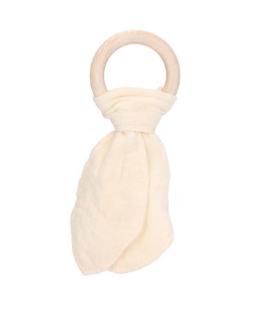 Alomejor Baby Wooden Ring Teething Ring Ears Cotton Gauze Handle Training Soothing Baby Wooden Teething Ring Beige