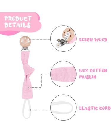 Vicloon Baby Dummy Clips - 3 Pack Wooden Dummy Clip for Boys and Girls | BPA Free Soother Pacifier Chain Holder | Teether Toy | Pink/Gray/Yellow - Buy Online on SooperMarket.com