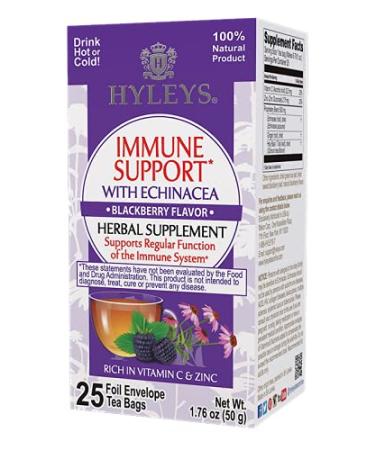 Hyleys Tea Immune Support with Echinacea Blackberry 25 Foil Envelope Tea Bags 0.07 oz (2 g) Each