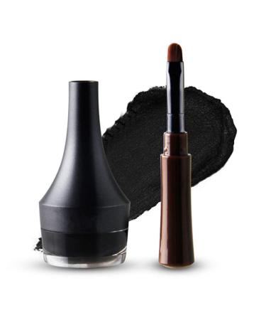 Go Ho Matte Black Gel Eyeliner Water-proof Smudge-proof Long Lasting Smooth Cream Eyeliner Gel with Brush Gel Eye Liner Pot 1Black