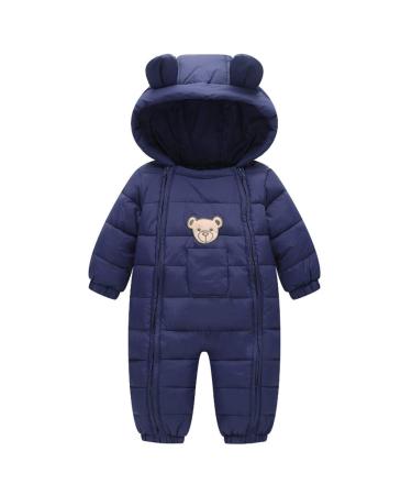 JiAmy Baby Snowsuit Hooded Romper Winter Outfits Cartoon Bear Boys Girls Jumpsuit Navy 6-12 Months