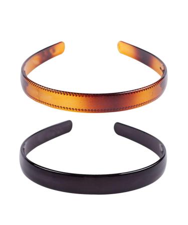 Set of 2 Simple Fashion Plastic Headband Fine Tooth Hairband Headwear Hair Hoop Hair Acessories for Women's Lady Girls (Black +Brown)