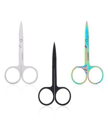 WLLHYF 3 Pack Small Eyebrow Facial Nose Hair Grooming Scissors Stainless Steel Mustache Eyelashes Trimmer Travel Scissors Kit Mini Curved Rounded Scissors for Eyebrow Cuticle Trimming Nasal Clippers