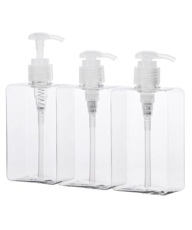 Suream Refillable Shampoo and Conditioner Bottles 9.5oz/280ml Clear Plastic Pump Dispensers for Shower Square Empty Bathroom Bottle for Body Wash Essential Oil Soap Liquid Lotion 3Pack Clear 280ml/3pc