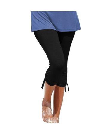 Beach Capri for Women Casual Summer Elastic Waistband Capri Leggings Smocking Cuff Active Stretch Slim Cropped Pants B01-black XX-Large