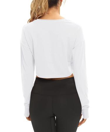 Mippo Long Sleeve Crop Top - Women's White Workout Athletic Gym Shirt - Buy Online on SooperMarket.com