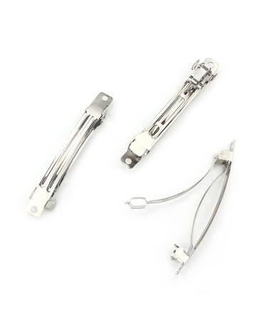 LEEFONE 50 PCS 80 MM Iron Blank French Barrette Hair Clips for DIY Hair Clip Craft Bows  Silver Tone