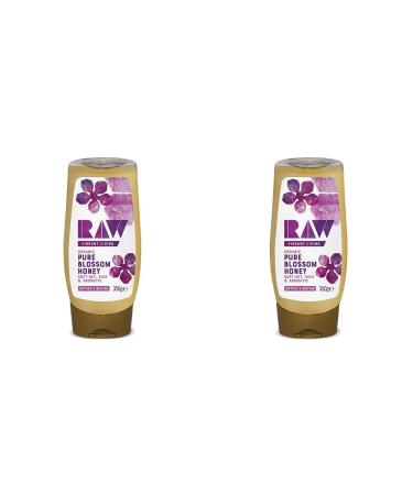 Raw Organics Pure Blossom Cold Pressed Honey 350g - Soft-Set Runny Honey in Squeezy Bottle - Cold-Extracted & Certified Organic - Raw Unpasteurized & Unfiltered - Vegetarian (Pack of 2) 350 g (Pack of 2)