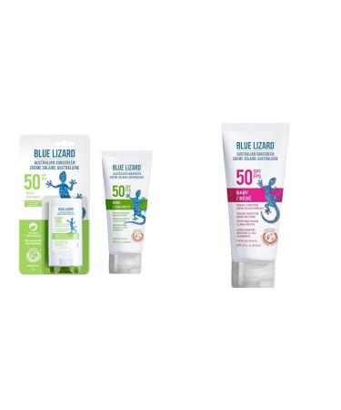 BLUE LIZARD SPF 50 Kids Duo Mineral-Based Sunscreen for Toddlers and Children Non-Greasy Sunscreen & Baby Broad Spectrum Mineral Sunscreen Lotion SPF 50+ Water Resistant Sunscreen + Sunscreen Lotion SPF 50+ 89 ml