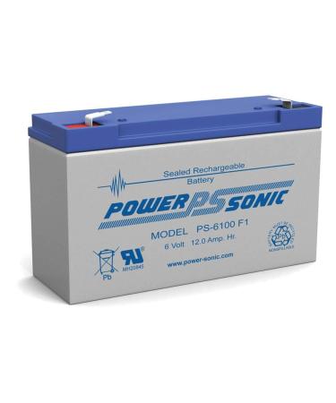 Power Sonic PS-6100 Rechargeable Sealed Lead Acid Battery 6V 12AH for General Purpose Medical Emergency Lighting Fire and Security with F1 Terminals