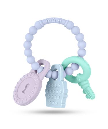 Vicloon Baby Teething Toys Silicone Teether Toy Baby Teether Toys Teether Chew Toy BPA-Free Baby Teether Baby Chew Soothing Infant Teething Ring for Babies Boys Girls Shower Gifts (Grey)