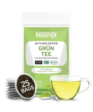 Hand pick green tea bag - 25 count | 100% pure green tea leaves from the Himalaya India | round environmentally conscious green tea hot or iced tea brow green tea 25 Count (pack of 1)