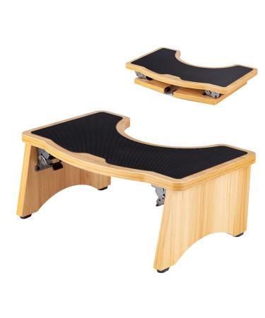 StrongTek Squatting Toilet Stool for Adults, 7 Inches Foldable Toilet Stool for Bathroom, 350 Lbs Capacity, Potty Stool with Heavy Duty Hinges and Rubber Non-Slip Surface for More Stability and Safety Wood