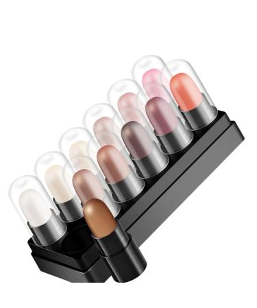 Angoily 12pcs 12 Shadow Box Highlighters Glitter Eye Shadow Girl Makeup Supplies Boxed Tool