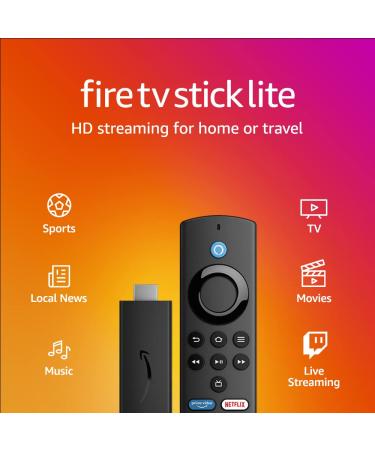 Fire TV Stick Lite, free and live TV, Alexa Voice Remote Lite, smart home controls, HD streaming